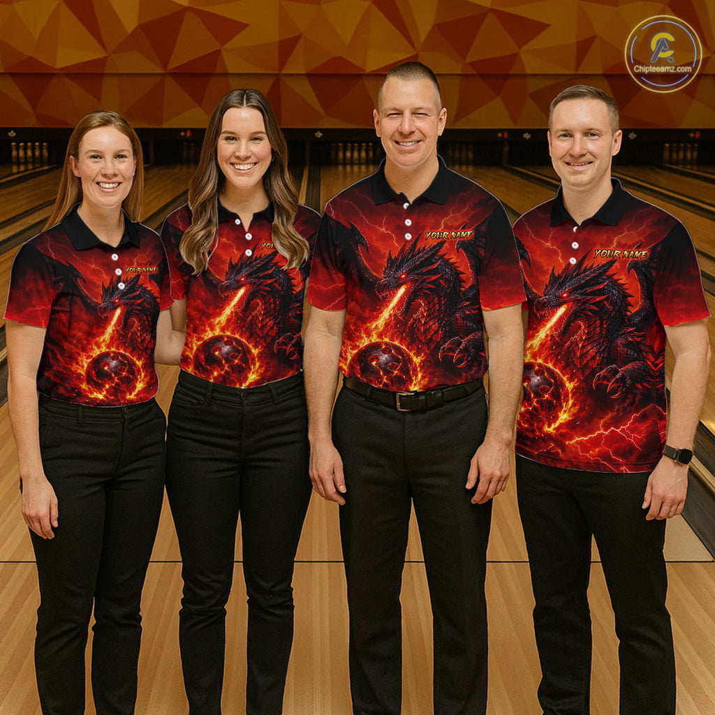 Custom Flame Dragon Bowling Shirts, Bowling Team Jersey Bowling Tournament Bowler