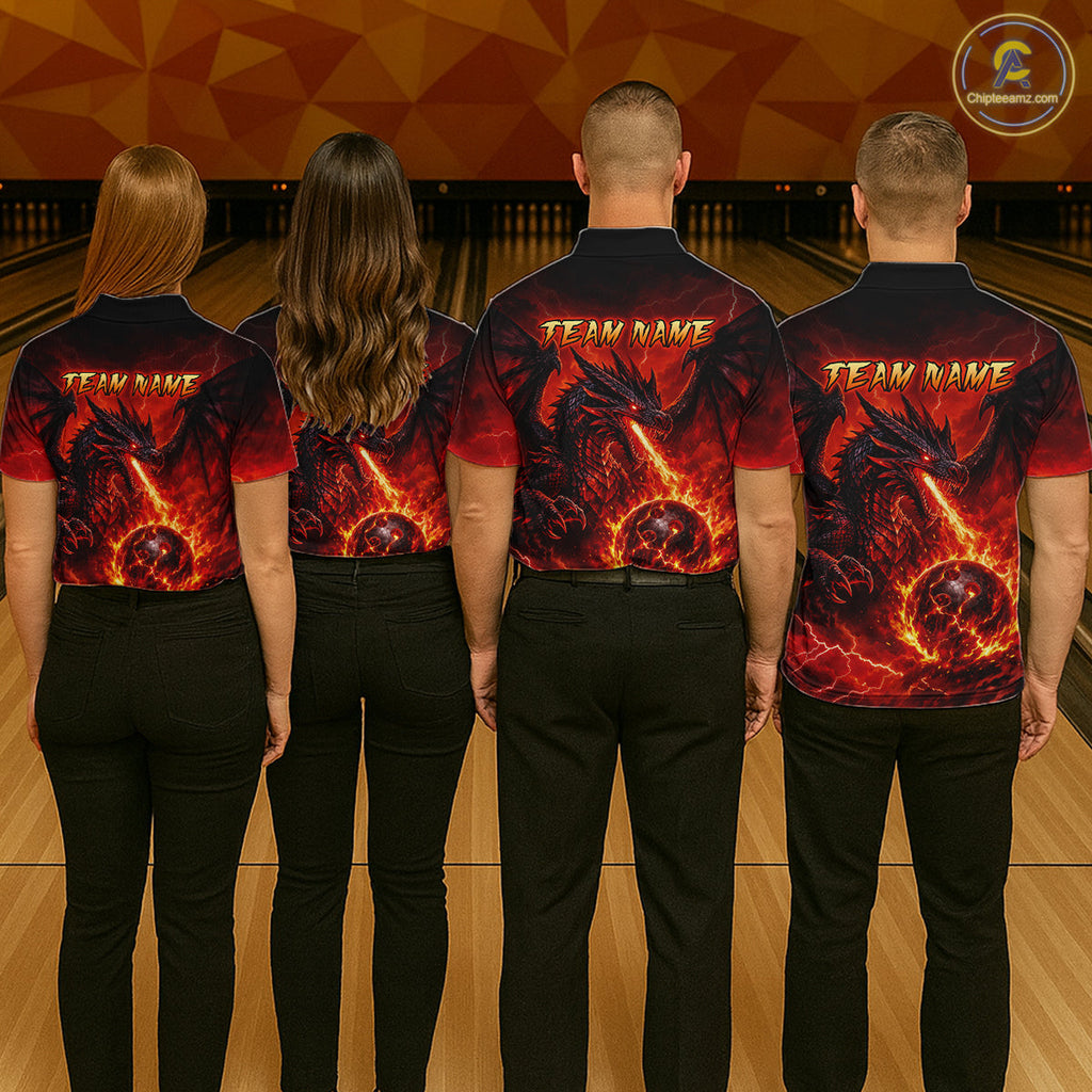 Custom Flame Dragon Bowling Shirts, Bowling Team Jersey Bowling Tournament Bowler