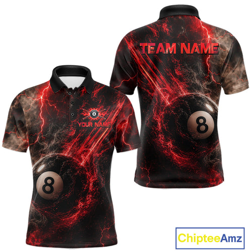 Custom Flaming Red Lightning 8 Ball Billiard Shirt Billiard Team Jersey Billiard League