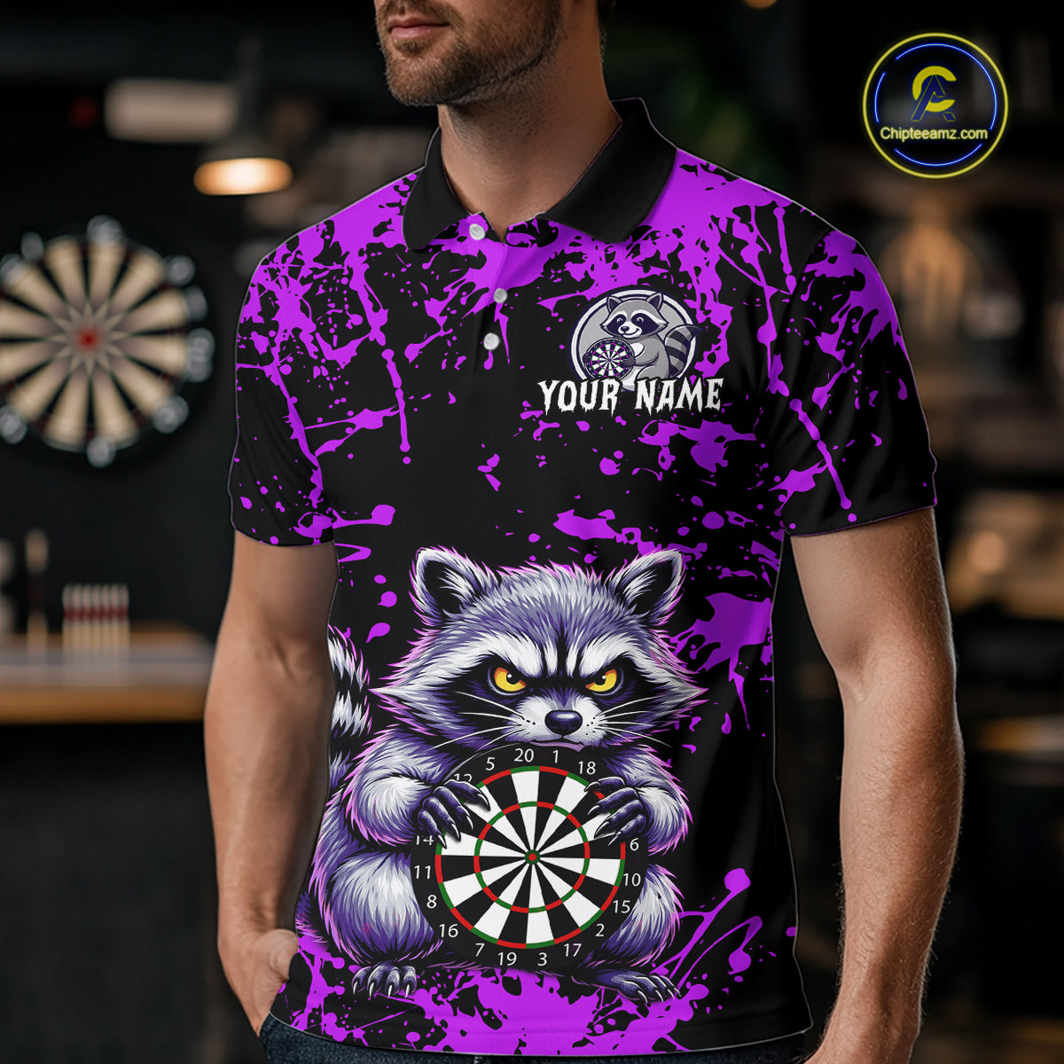 Custom Purple Funny Raccoon Darts Shirt Darts Team Jerseys Dartboard Shirt Dart League