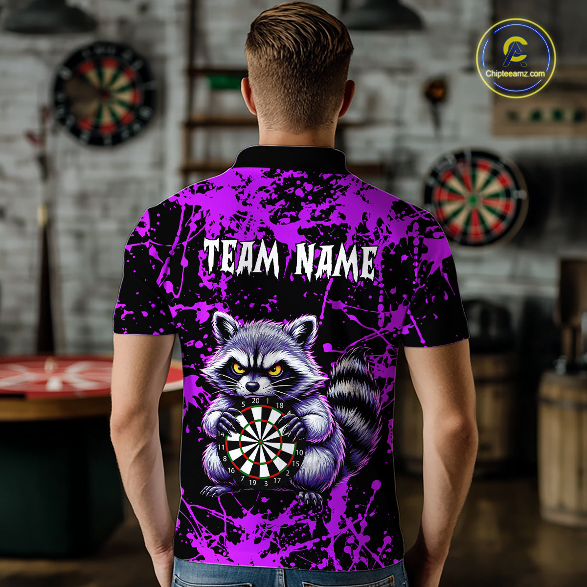 Custom Purple Funny Raccoon Darts Shirt Darts Team Jerseys Dartboard Shirt Dart League