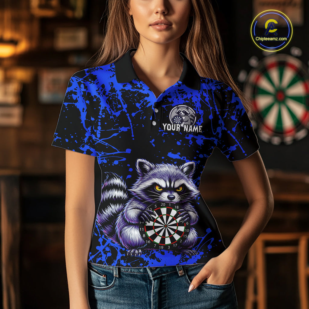 Custom Blue Funny Raccoon Darts Shirt Darts Team Jerseys Dartboard Shirt Dart League