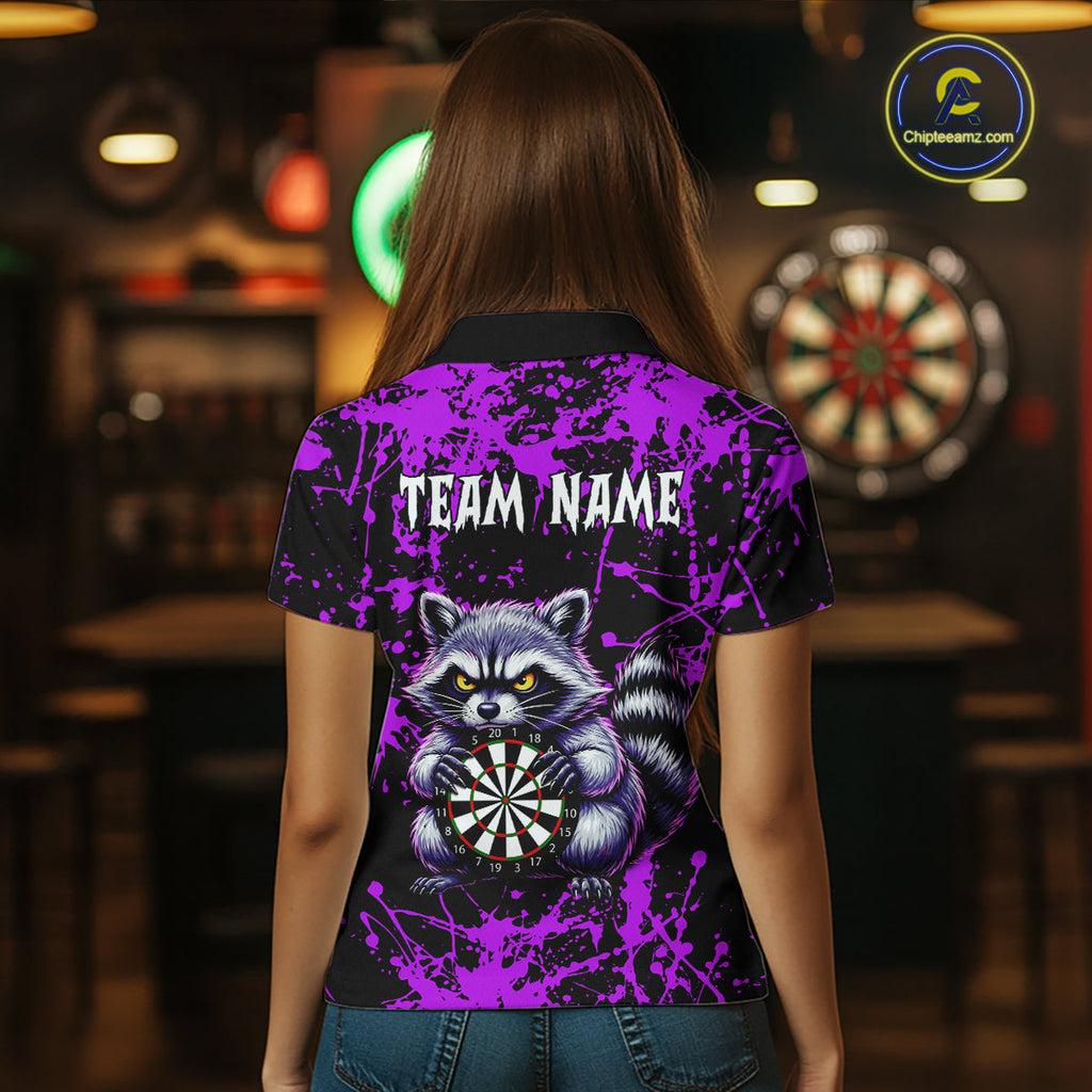 Custom Purple Funny Raccoon Darts Shirt Darts Team Jerseys Dartboard Shirt Dart League