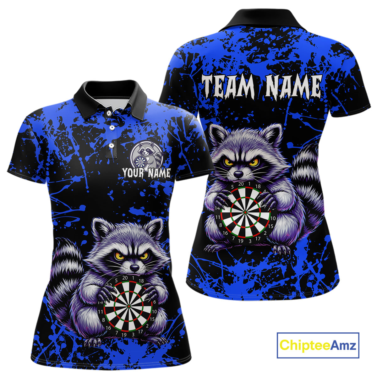 Custom Blue Funny Raccoon Darts Shirt Darts Team Jerseys Dartboard Shirt Dart League
