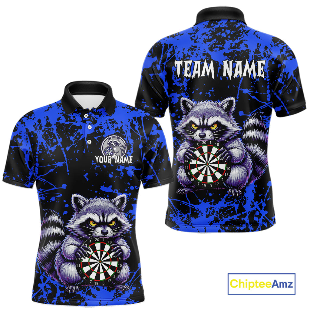 Custom Blue Funny Raccoon Darts Shirt Darts Team Jerseys Dartboard Shirt Dart League