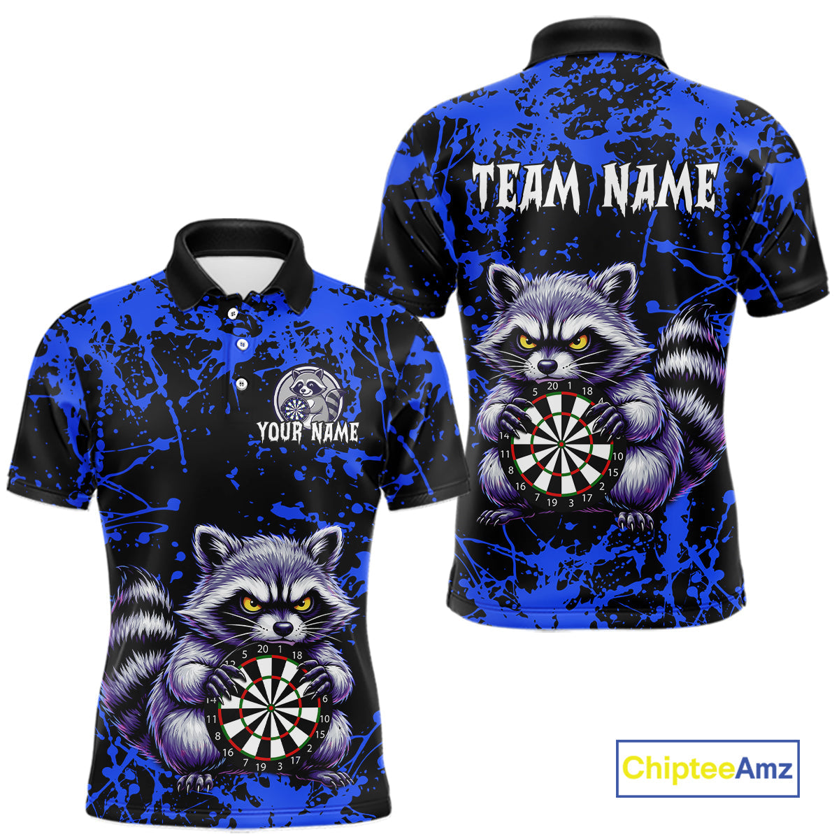 Custom Blue Funny Raccoon Darts Shirt Darts Team Jerseys Dartboard Shirt Dart League
