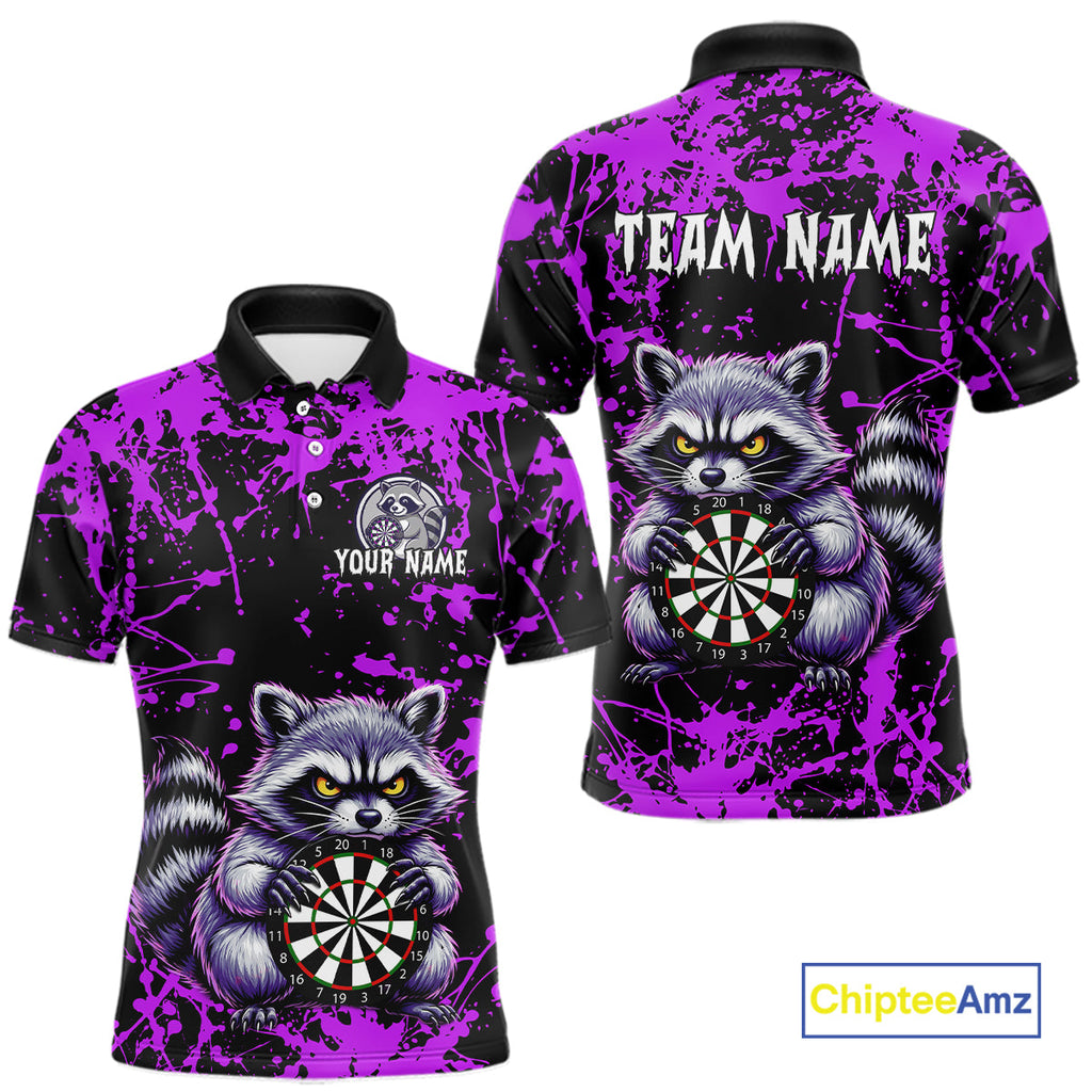 Custom Purple Funny Raccoon Darts Shirt Darts Team Jerseys Dartboard Shirt Dart League