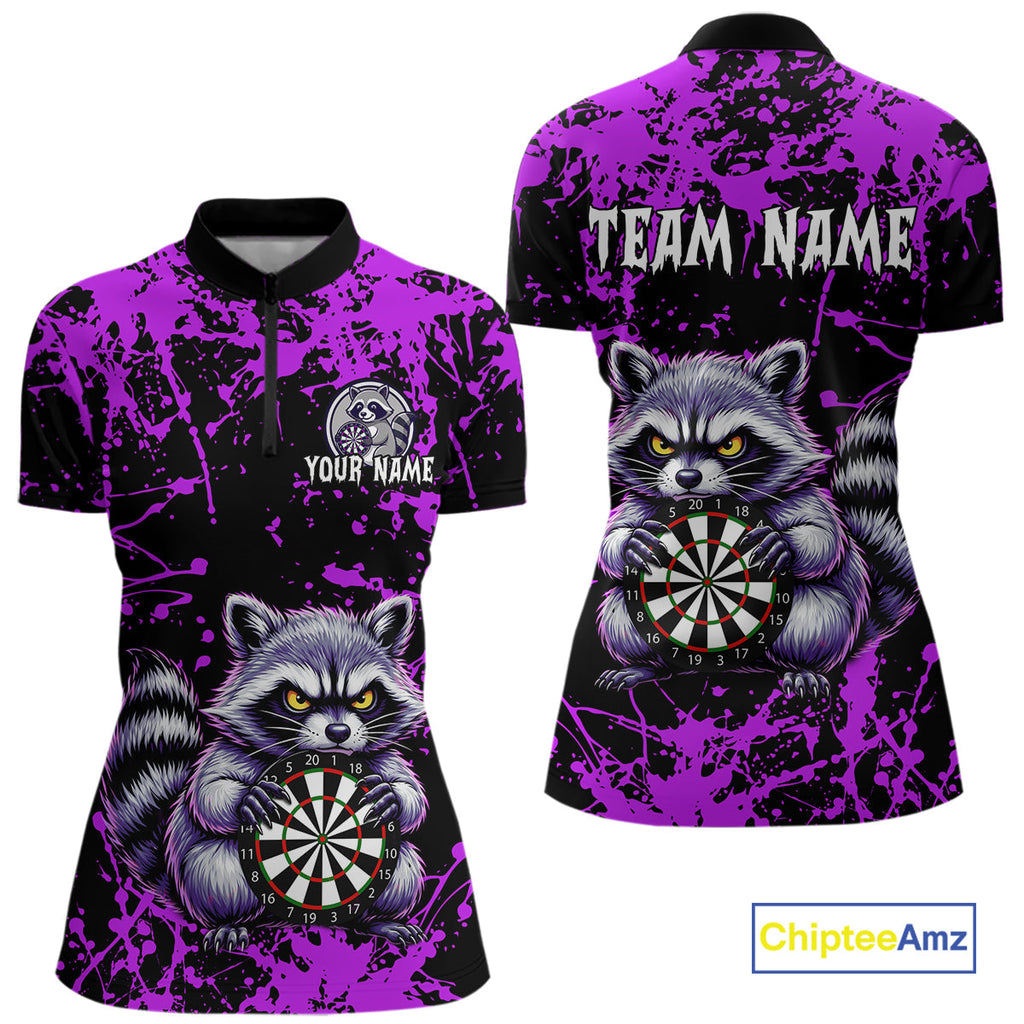 Custom Purple Funny Raccoon Darts Shirt Darts Team Jerseys Dartboard Shirt Dart League