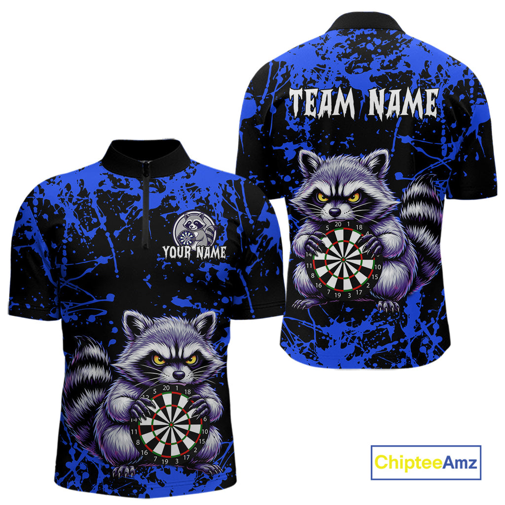 Custom Blue Funny Raccoon Darts Shirt Darts Team Jerseys Dartboard Shirt Dart League