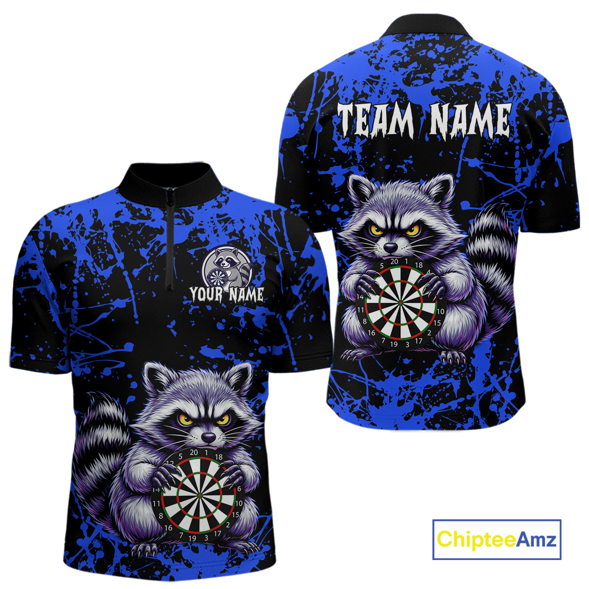 Custom Blue Funny Raccoon Darts Shirt Darts Team Jerseys Dartboard Shirt Dart League