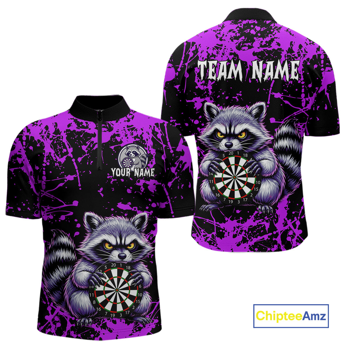 Custom Purple Funny Raccoon Darts Shirt Darts Team Jerseys Dartboard Shirt Dart League