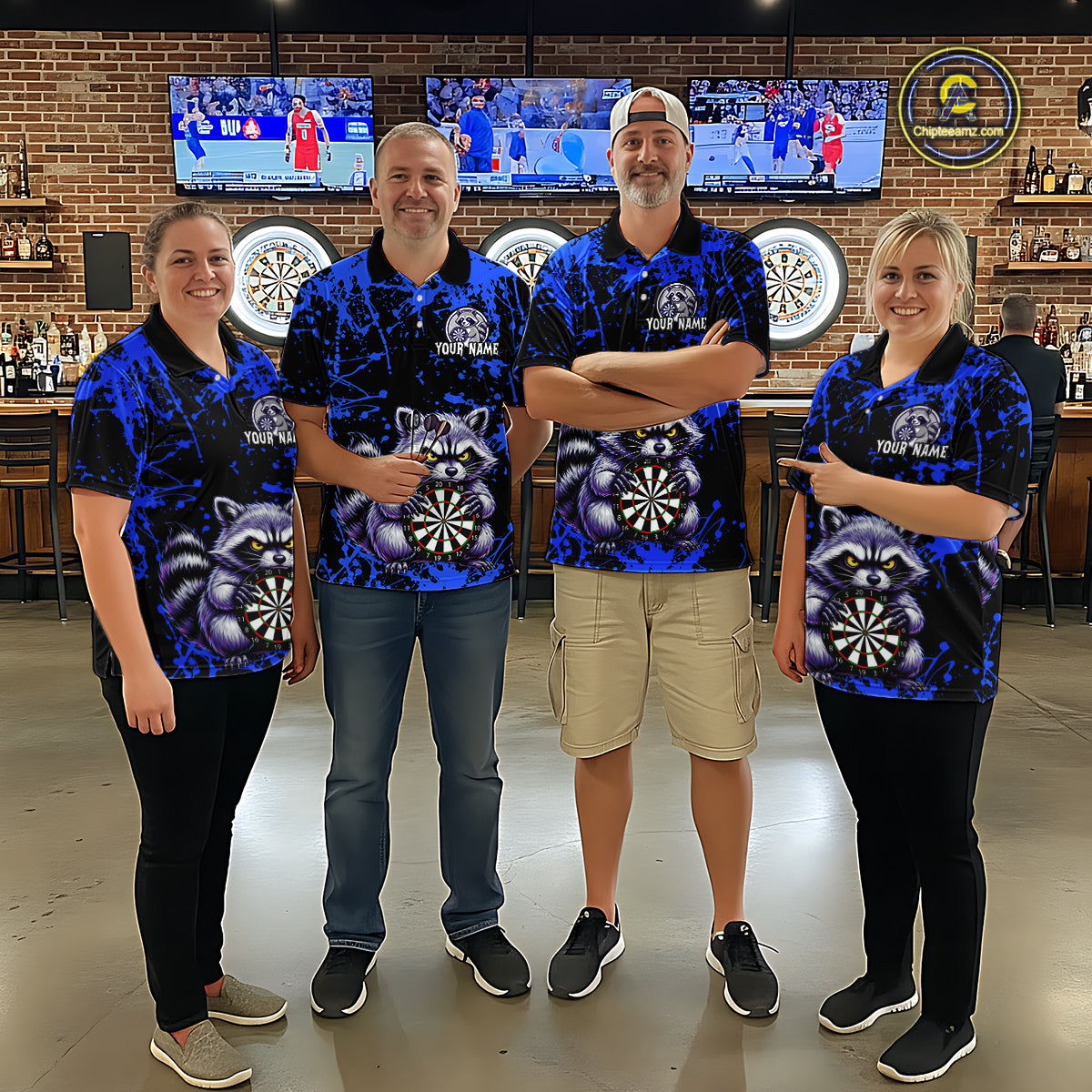 Custom Blue Funny Raccoon Darts Shirt Darts Team Jerseys Dartboard Shirt Dart League