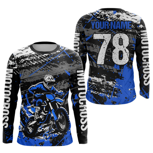 Blue Dirt Bike Jersey Adult Upf30+ Customized Motocross Jersey Off-Roading Jersey