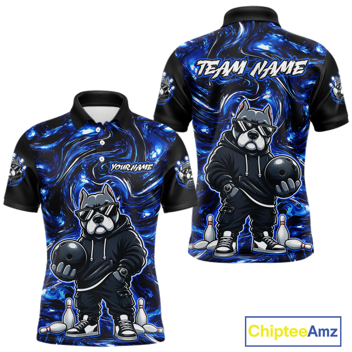 Custom Blue American Bully Dog Bowling Shirts Bowling Team Jerseys Bowling League