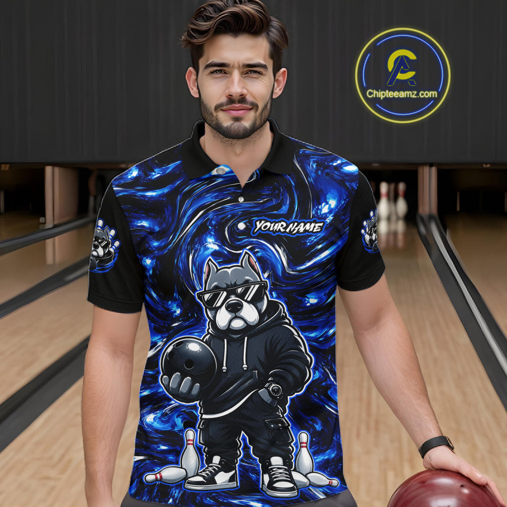 Custom Blue American Bully Dog Bowling Shirts Bowling Team Jerseys Bowling League