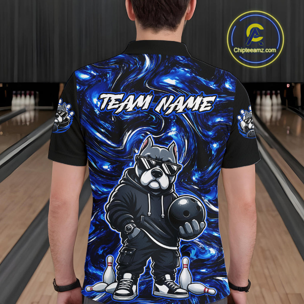 Custom Blue American Bully Dog Bowling Shirts Bowling Team Jerseys Bowling League