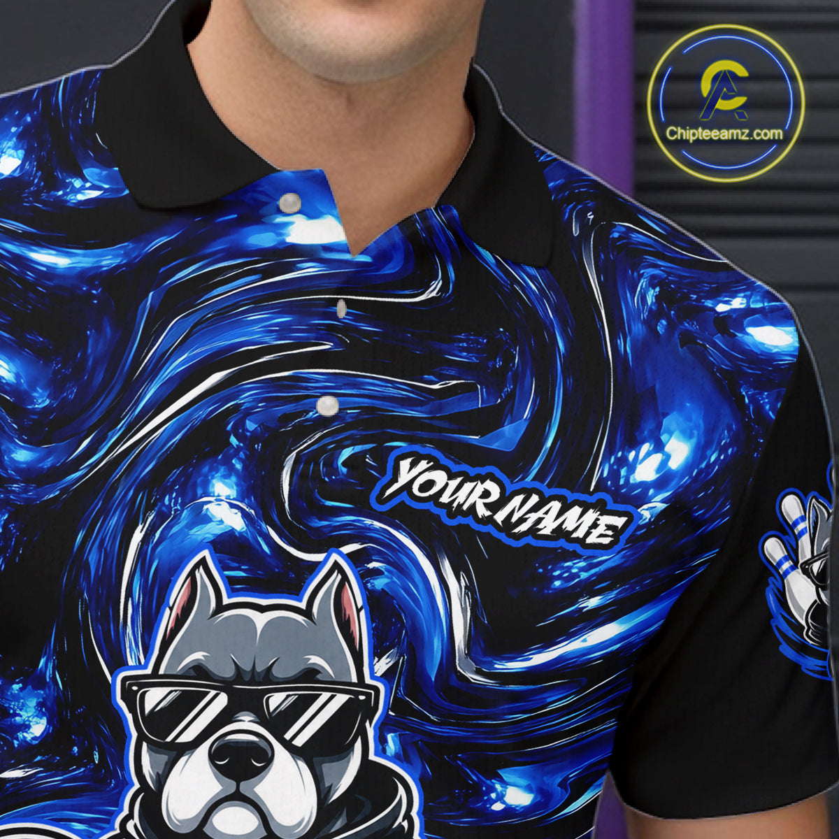 Custom Blue American Bully Dog Bowling Shirts Bowling Team Jerseys Bowling League