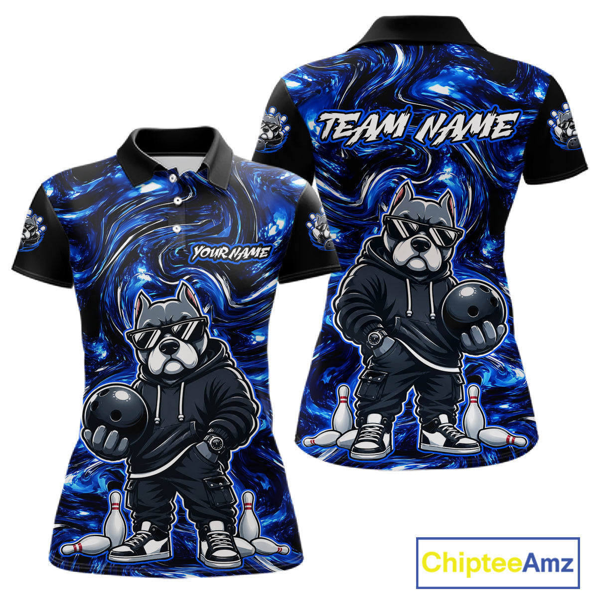 Custom Blue American Bully Dog Bowling Shirts Bowling Team Jerseys Bowling League