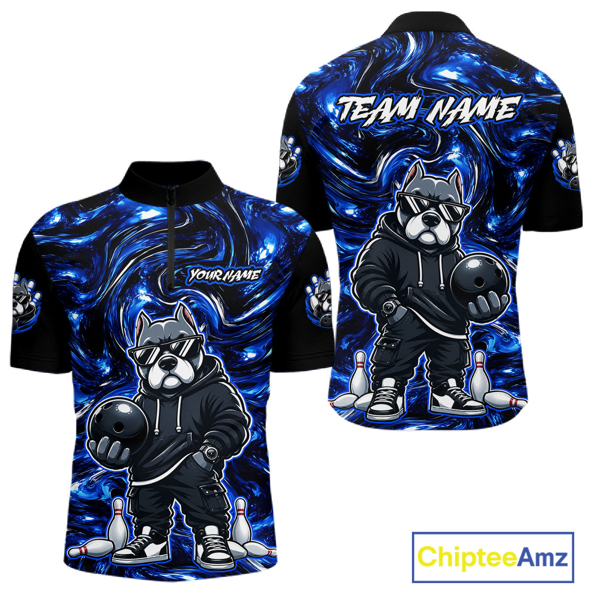 Custom Blue American Bully Dog Bowling Shirts Bowling Team Jerseys Bowling League