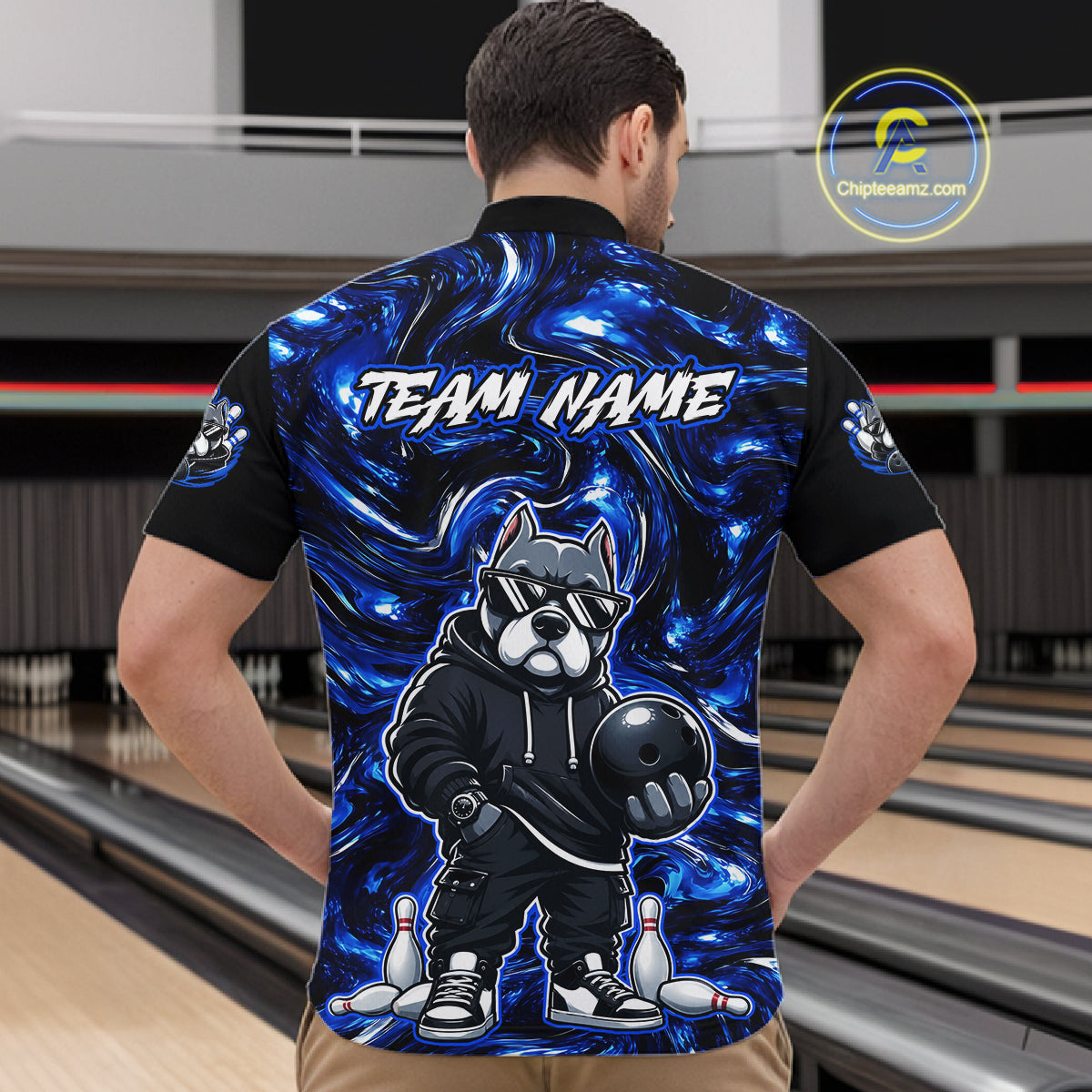 Custom Blue American Bully Dog Bowling Shirts Bowling Team Jerseys Bowling League