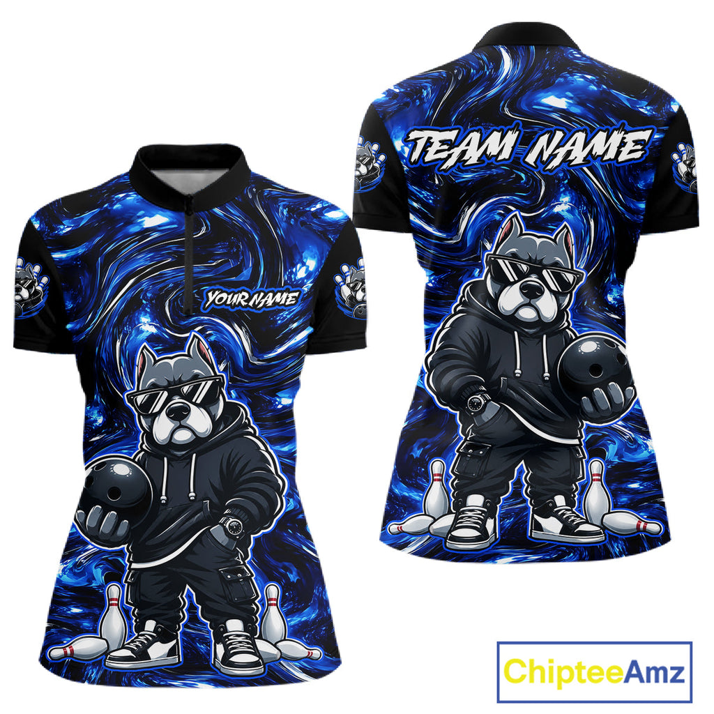 Custom Blue American Bully Dog Bowling Shirts Bowling Team Jerseys Bowling League