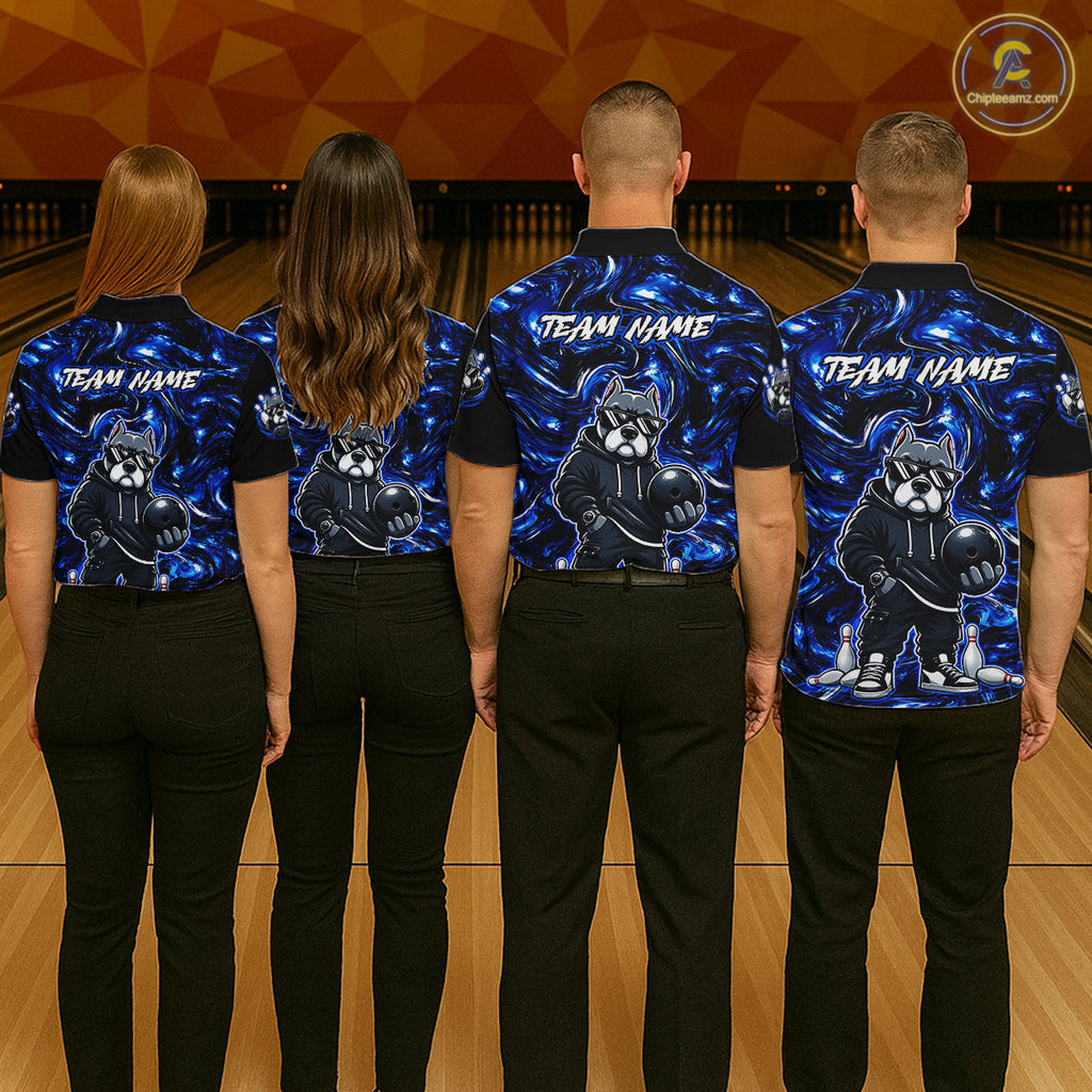 Custom Blue American Bully Dog Bowling Shirts Bowling Team Jerseys Bowling League