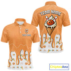 Custom Orange Ice Cream Drip Bowling Ball Pins Bowling Jerseys Team Polo & 1/4 Zip