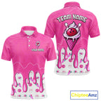 Custom Pink Ice Cream Drip Bowling Ball Pins Bowling Jerseys Team Polo & 1/4 Zip