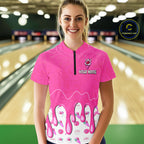 Custom Pink Ice Cream Drip Bowling Ball Pins Bowling Jerseys Team Polo & 1/4 Zip