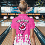 Custom Pink Ice Cream Drip Bowling Ball Pins Bowling Jerseys Team Polo & 1/4 Zip