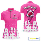 Custom Pink Ice Cream Drip Bowling Ball Pins Bowling Jerseys Team Polo & 1/4 Zip