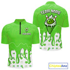 Custom Green Ice Cream Drip Bowling Ball Pins Bowling Jerseys Team Polo & 1/4 Zip
