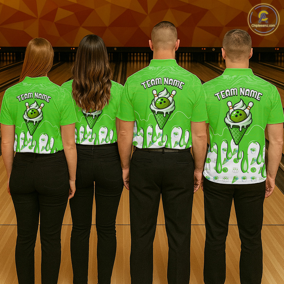Custom Green Ice Cream Drip Bowling Ball Pins Bowling Jerseys Team Polo & 1/4 Zip
