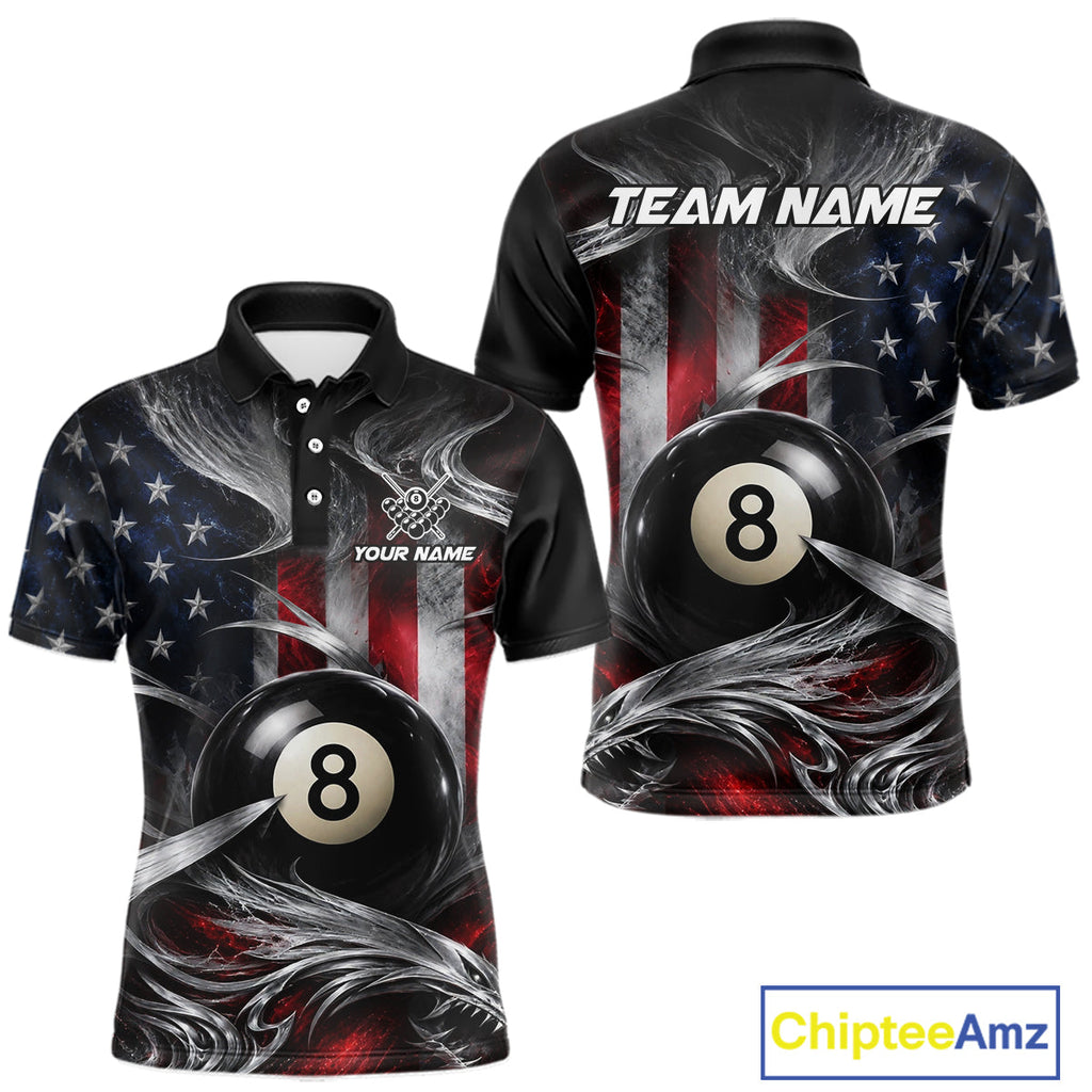 Custom Silver Smoke American Flag 8 Ball Billiard Team Shirts Billiard Jersey