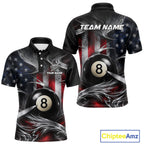 Custom Silver Smoke American Flag 8 Ball Billiard Team Shirts Billiard Jersey