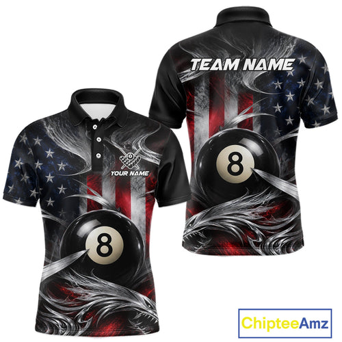 Custom Silver Smoke American Flag 8 Ball Billiard Team Shirts Billiard Jersey