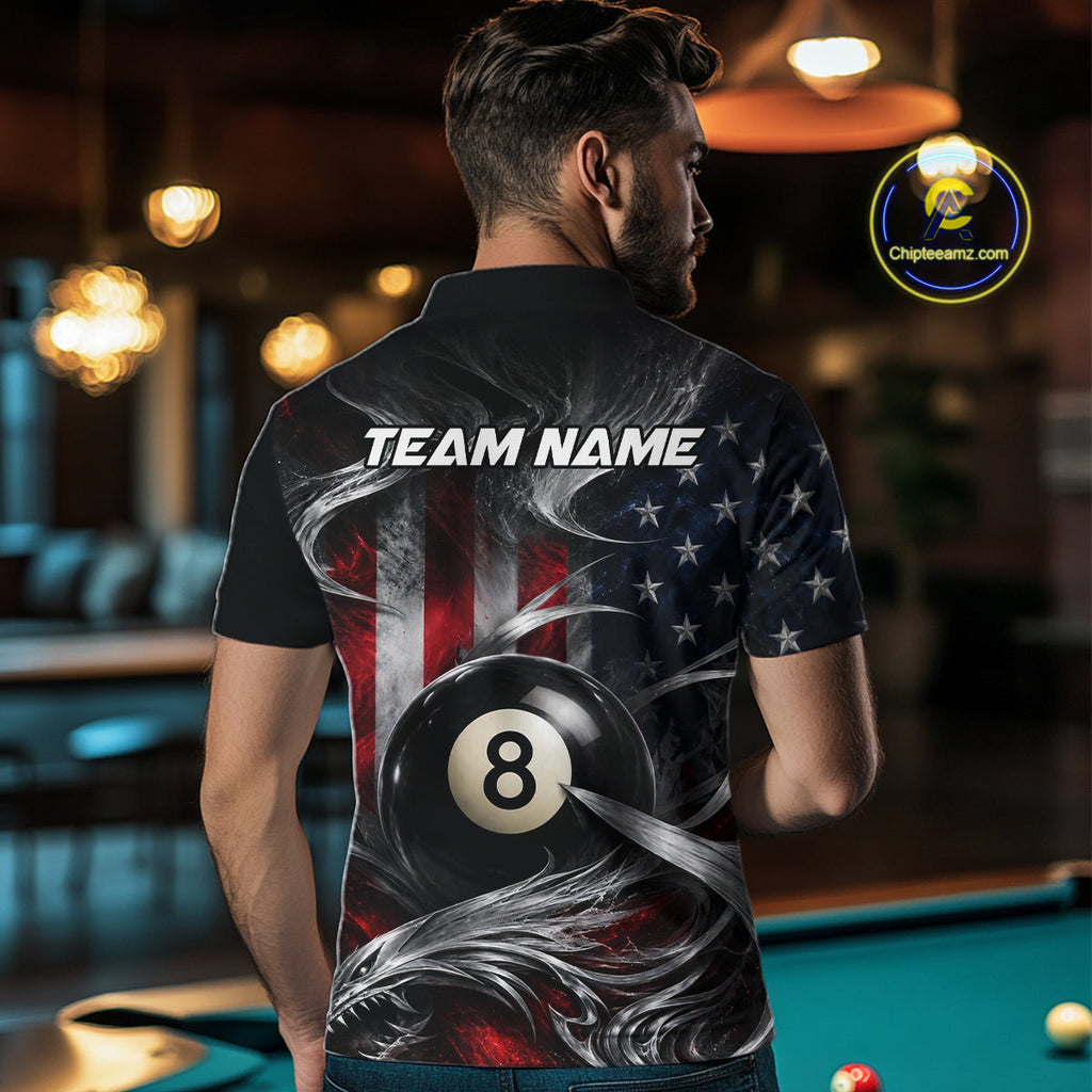 Custom Silver Smoke American Flag 8 Ball Billiard Team Shirts Billiard Jersey