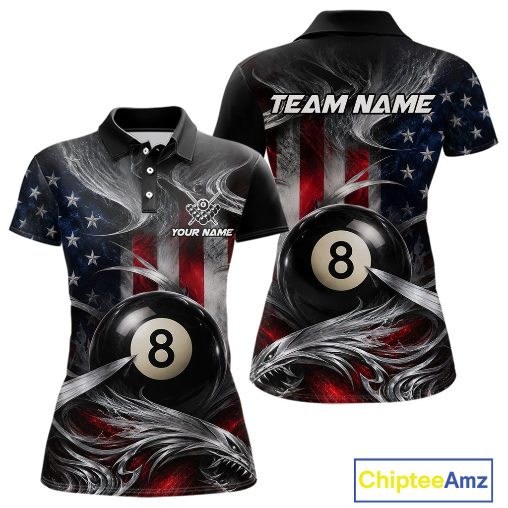 Custom Silver Smoke American Flag 8 Ball Billiard Team Shirts Billiard Jersey