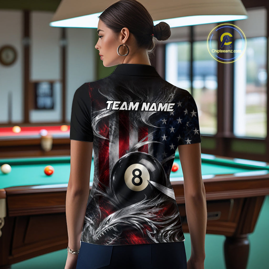 Custom Silver Smoke American Flag 8 Ball Billiard Team Shirts Billiard Jersey