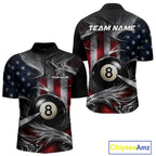 Custom Silver Smoke American Flag 8 Ball Billiard Team Shirts Billiard Jersey