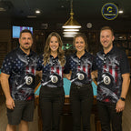Custom Silver Smoke American Flag 8 Ball Billiard Team Shirts Billiard Jersey