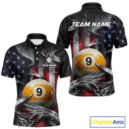 Custom Silver Smoke American Flag 9 Ball Billiard Team Shirts Billiard Jersey