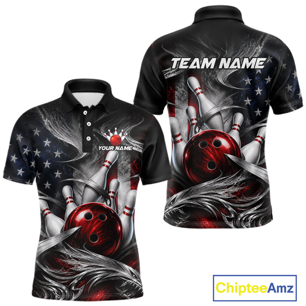 Custom Silver Smoke American Flag Bowling Team Shirts Bowling Jersey Bowling League