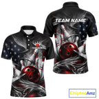 Custom Silver Smoke American Flag Bowling Team Shirts Bowling Jersey Bowling League