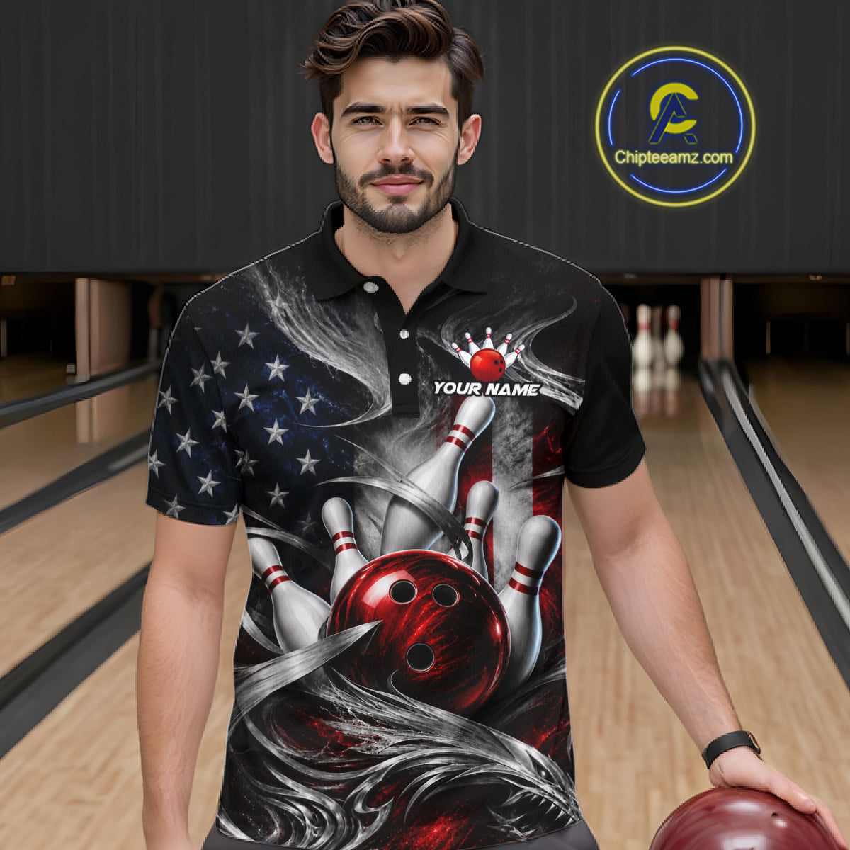 Custom Silver Smoke American Flag Bowling Team Shirts Bowling Jersey Bowling League