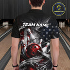 Custom Silver Smoke American Flag Bowling Team Shirts Bowling Jersey Bowling League