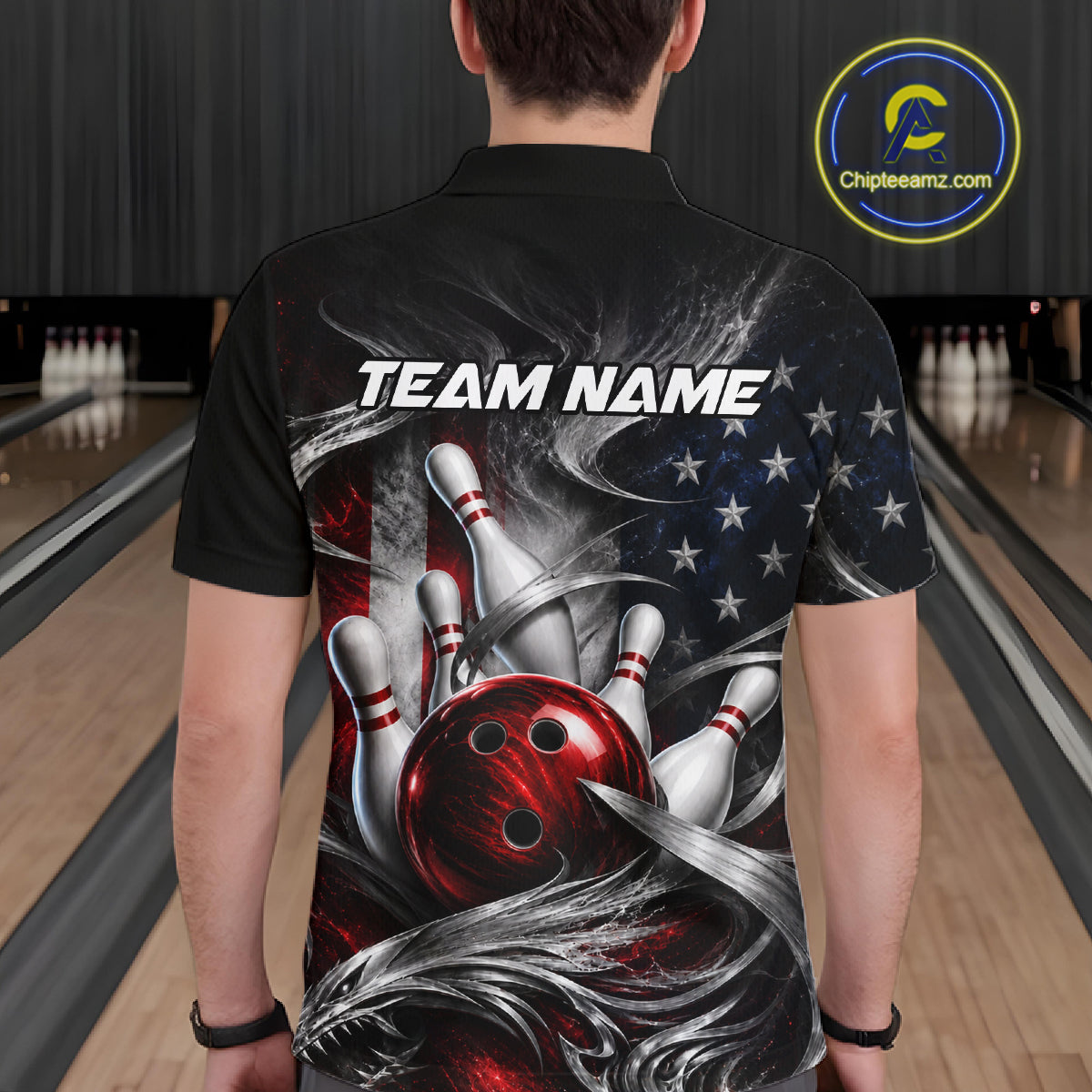 Custom Silver Smoke American Flag Bowling Team Shirts Bowling Jersey Bowling League