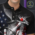 Custom Silver Smoke American Flag Bowling Team Shirts Bowling Jersey Bowling League