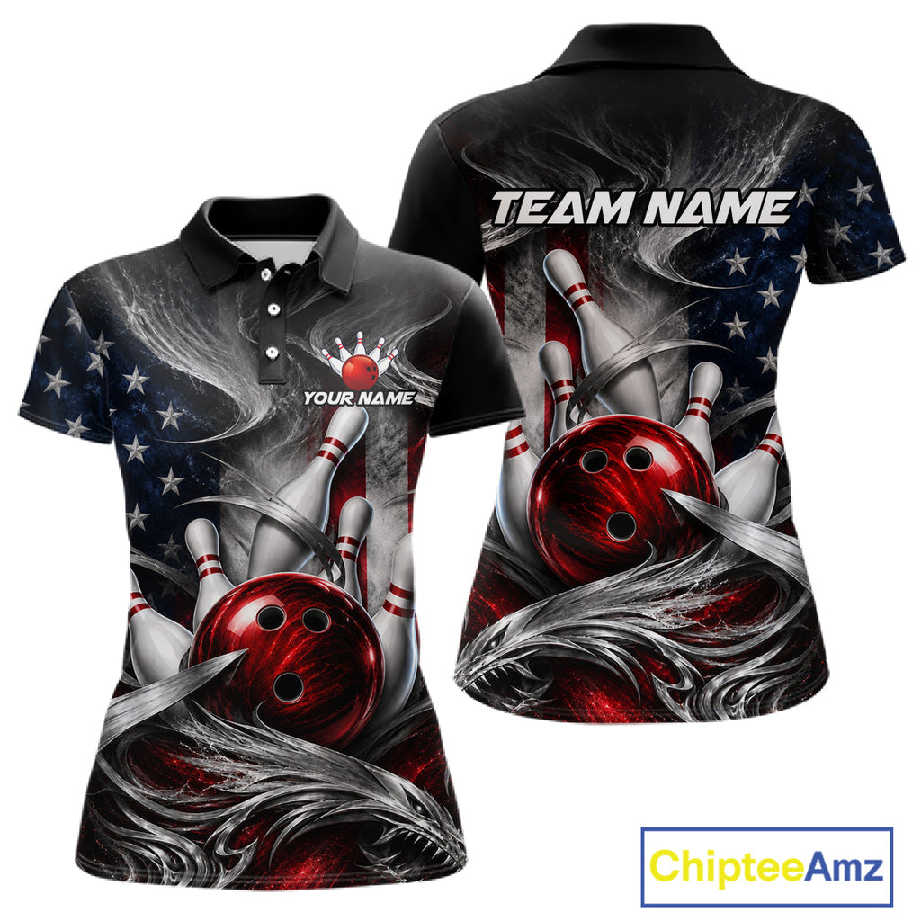 Custom Silver Smoke American Flag Bowling Team Shirts Bowling Jersey Bowling League