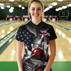 Custom Silver Smoke American Flag Bowling Team Shirts Bowling Jersey Bowling League
